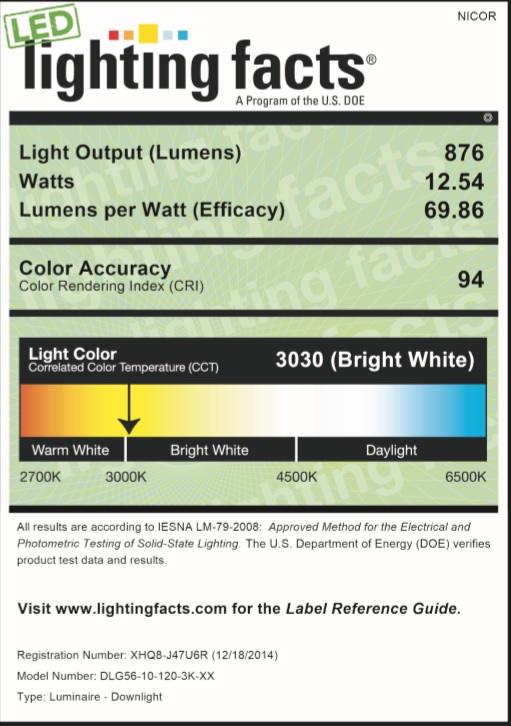 NICOR DLG-56-10-120-3K-WH Lighting Facts
